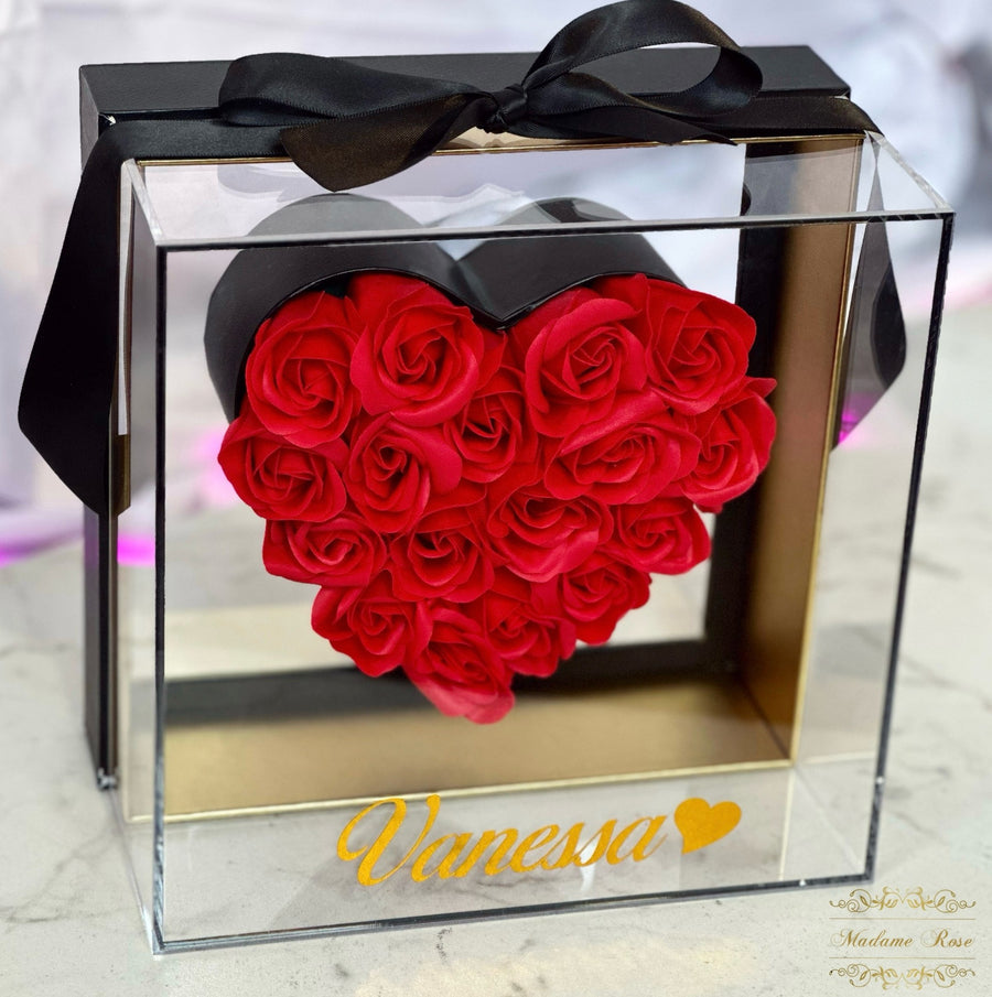 FLOWERBOX CADRE COEUR ROSES DE SAVON