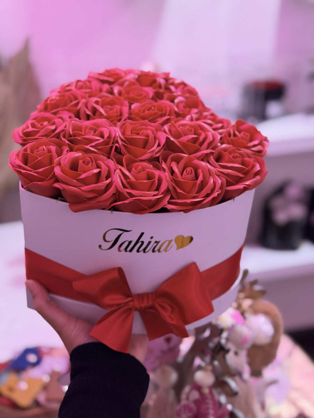 FLOWERBOX COEUR ROSES DE SAVON