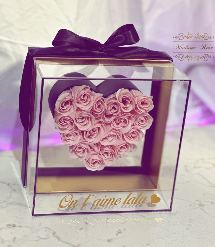 FLOWERBOX CADRE COEUR ROSES DE SAVON