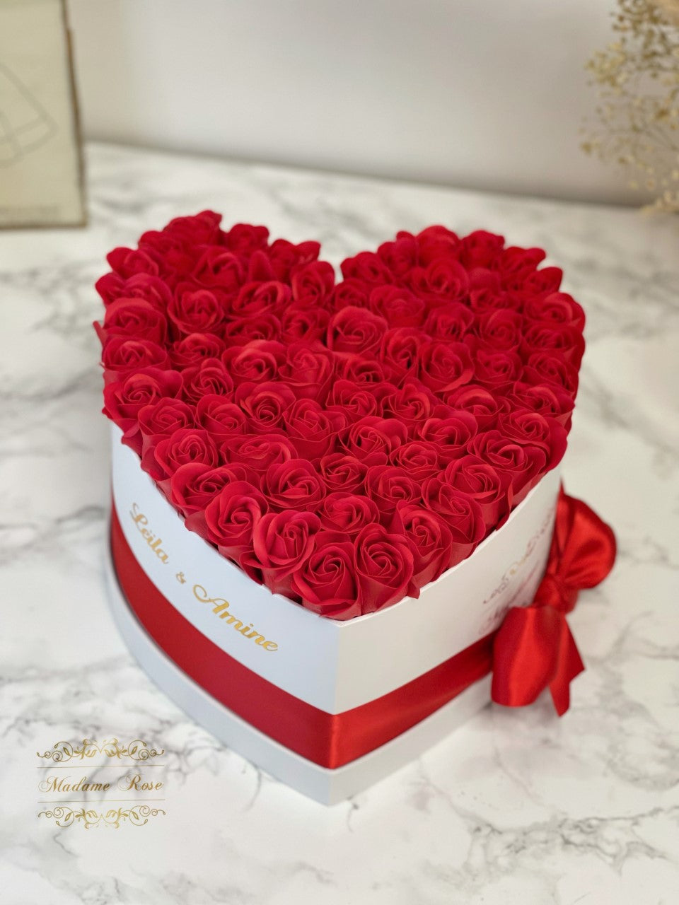 FLOWERBOX COEUR ROSES DE SAVON